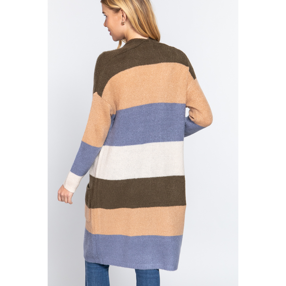 Open Front Color Block Cardigan - Picture 4 of 7